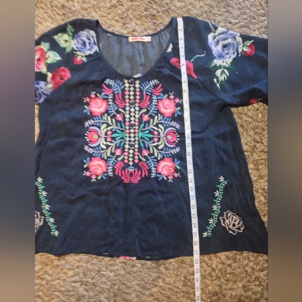 Johnny Was Navy Embroidered Floral Tunic with Pink & Purple Accents - Picture 16 of 16